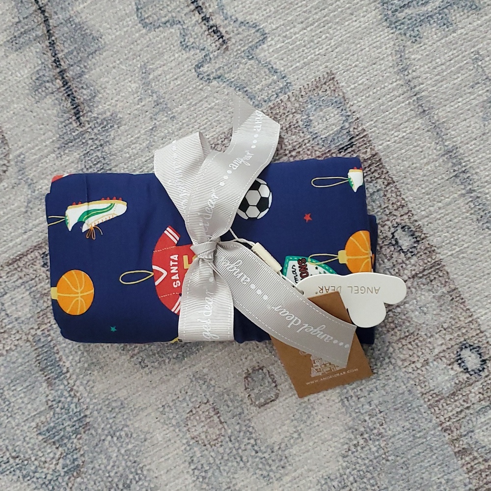 NWT Angel Dear Baby Boy Blue Sports Ornaments Swaddling Blanket Christmas